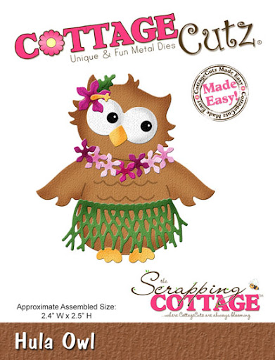 CC-051 Cottage Cutz Hula Owl ugle hoola hola hawaii hawaiiblomster blomsterkrans hulaskørt
