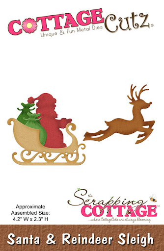 CC-060 Cottage Cutz Santa & Reindeer Sleigh julemand julemandens slæde rudolf rudolph rensdyr elg rådyr dådyr gavesæk julegaver pakker