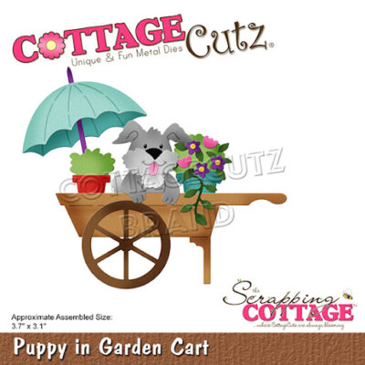 CC-755 Cottage Cutz Puppy in Garden Cart hundehvalp hund kurv blomster paraply