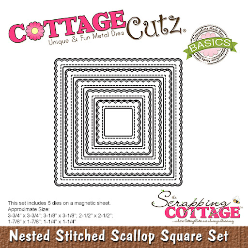 CCB-066 Cottage Cutz die Nested Stitched Scalloped Square Set cutting die firkant scalloped tungekant