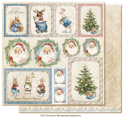 1252-Ephemera Christmas wonderland julemand juletræ gås hare