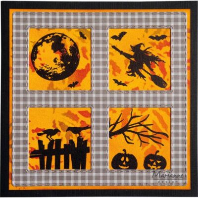 halloween hegn heks måne græskar fence witch gren pumpkin flagermus bat crow krage
