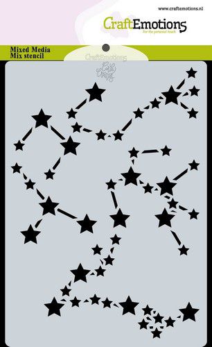 185070/0143 CraftEmotions Stencil Space - Star Sign stjerner stjernehimmel stjernetegn
