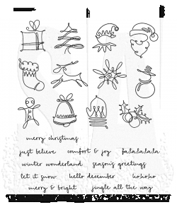 CMS355 Stampers Anonymous Tim Holtz stamp December Doodles gave juletræ elf julemandens hjælpere julesok rensdyr snefnug snemand kagemand klokke vanter kristtorn kristtjørn ho ho ho merry christmas winter wonderland stempel stempler
