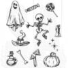 CMS437 Stampers Anonymous Tim Holtz stamp Halloween Doodles slikkepind stempel stempler spøgelse skelet græskar poison gift ben knogle heksehat svampe lys stjerner