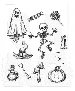 CMS437 Stampers Anonymous Tim Holtz stamp Halloween Doodles slikkepind stempel stempler spøgelse skelet græskar poison gift ben knogle heksehat svampe lys stjerner