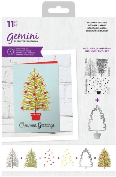 GEM-STD-DECT Crafter's Companion Gemini clearstamp + die Decorate the Tree juletræ stempel stempler potte christmas grantræ