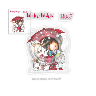 PD7960 Polkadoodles clearstamp Winter Wishes Noel pige med rensdyr snemand kanin paraply