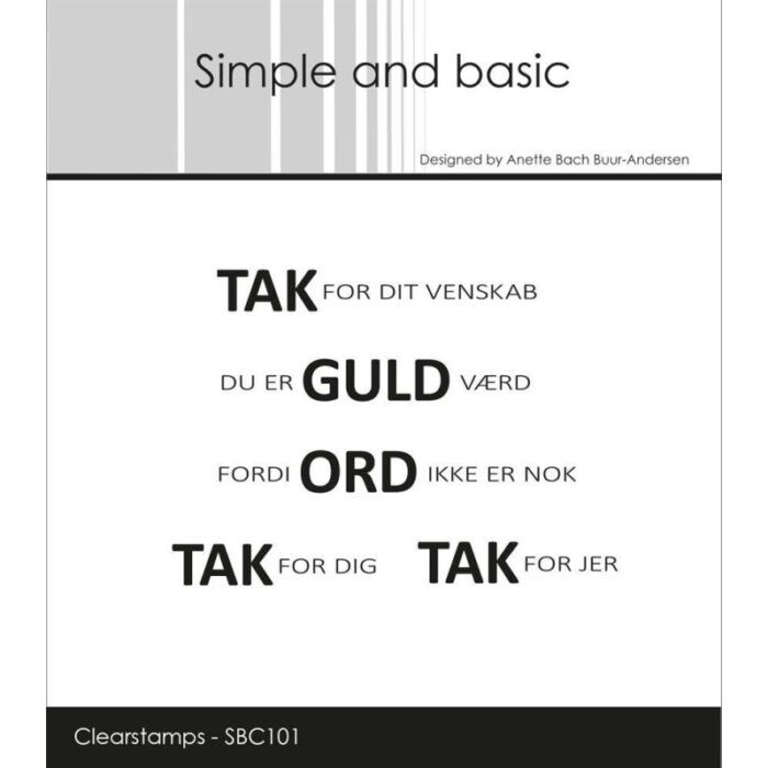 SBC101 Simple and Basic Dansk Tekst tak for dit venskab du er guld værd fordi ord ikke er nok tak for dig tak for jer stempel stempler