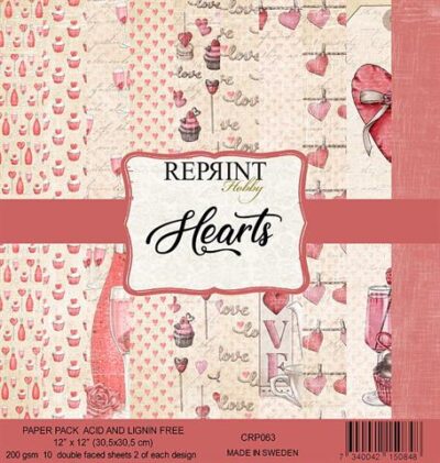 CRP062 Reprint Paperpack Hearts hjerter champagneglas valentines day love muffins cupcakes papir karton