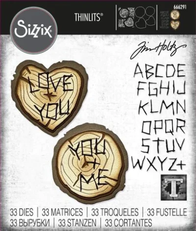 666291 Sizzix Tim Holtz die Wood Slice træstykker træstamme alfabet
