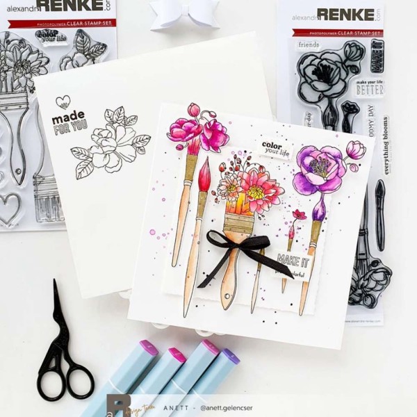 CS-AR-FL0012 Alexandra Renke clear stamps Wide Brushes with Flowers blomster pensler color your life stempler stempel hjerter