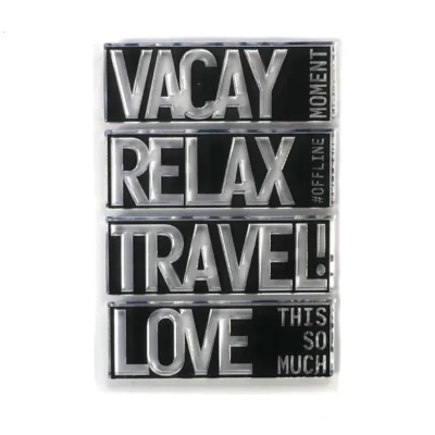 CS193 Elizabeth Craft Designs clearstamp Block Words - Travel stempel stempler vacay moment relax offline love this so much ferie tekster