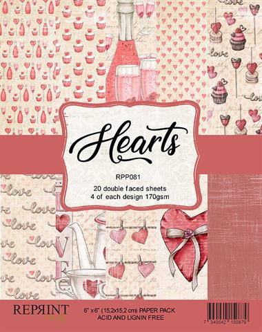 RPP081 Reprint Paperpack Hearts hjerter champagneglas valentines day love muffins cupcakes papir karton