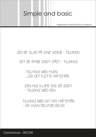 SBC038 Simple and Basic clearstamp Dansk Tekst student huen tillykke stempel stempler hattehår