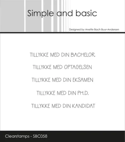 SBC058 Simple and Basic clearstamp Danske Tekster Uddannelser kandidat bachelor eksamen ph.d. student stempel stempler