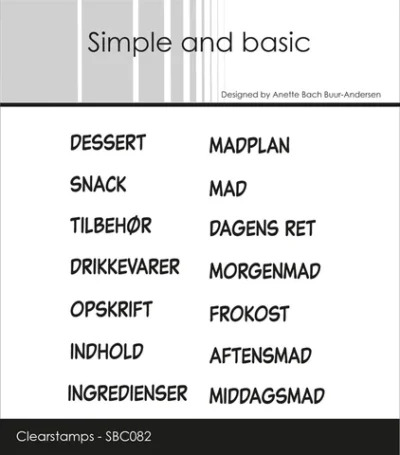 SBC082 Simple and Basic clearstamp Danske Tekster Mad stempel stempler dessert madplan indhold opskrift morgenmad frokost aftensmad