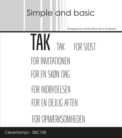 SBC108 Simple and Basic clearstamp Danske Tekster stempel stempler tak invitationen indbydelsen opmærksomheden for sidst