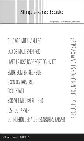 SBC116 Simple and Basic clearstamp Danske Tekster + Alfabet stempler stempel smuk som en regnbue skolestart lad os male byen rød fest og farver
