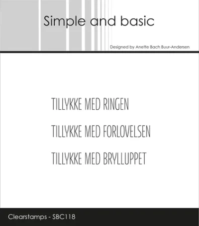SBC118 Simple and Basic clearstamp Danske Tekster stempel stempler tillykke med ringen forlovelsen bryllyppet