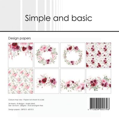 simple-and-basic-design-papers-15x15cm-watecolour-roses-sbp513 Roser papir Simple and Basic