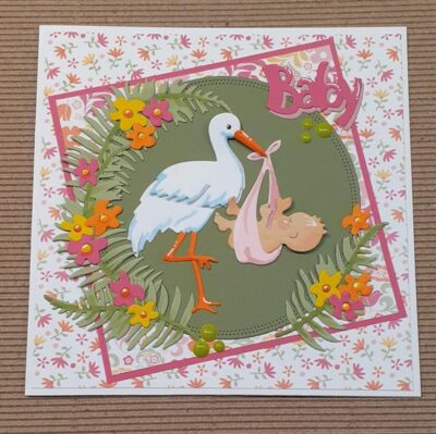 BLD1538 By Lene die New Born cutting die stork nyfødt baby barnedåb