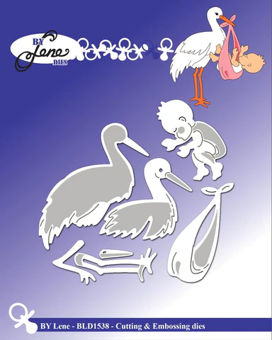 BLD1538 By Lene die New Born cutting die stork nyfødt baby barnedåb