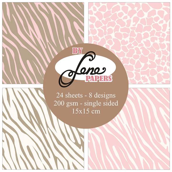 BLP035 By Lene Paperpad Wild Baby Rose 15x15 papir karton blok dyreprint tigerstriber leopard giraf