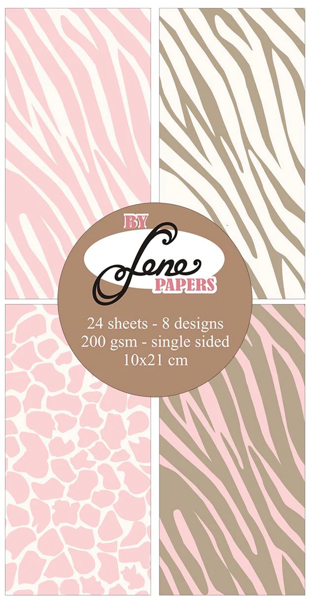BLP220 By Lene Paperpad Wild Baby Rosa 10x21 papir karton blok dyreprint tigerstriber leopard giraf