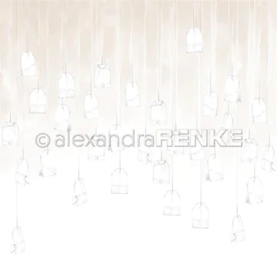 10.3026 Alexandra Renke Design Paper Teaworld - Hanging Teabags on Gold-Beige karton papir tebreve