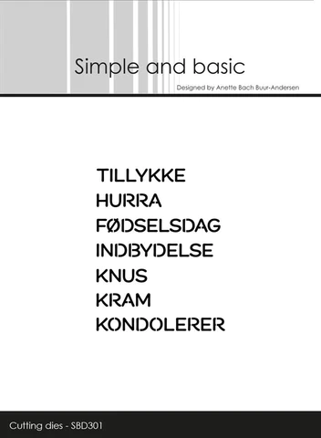 SBD301 Simple and Basic die Cut Words - Danske Tekster #1 tekster fødselsdag