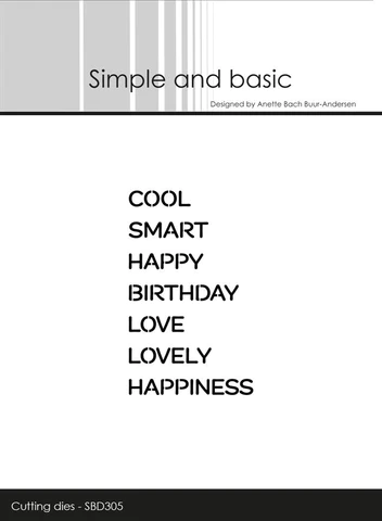 SBD305 Simple and Basic die Cut Words - English Text tekster texts cool smart happy birthday love lovely happiness cutting die