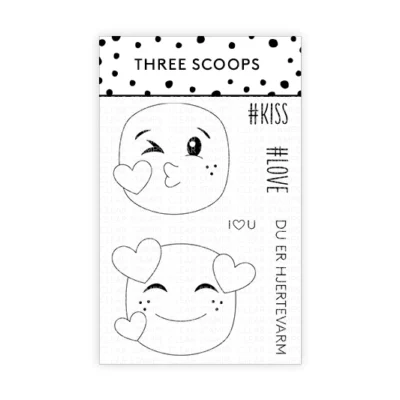 TSSM0237 Three Scoops stempel Smileys - #LOVE stempler emojies kiss kys love hjerter