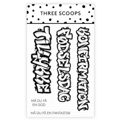 TSSS037 Grafitti tekster Three Scoops Design Stempel Fødselsdag Konfirmation Tillykke