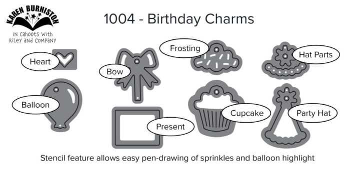 1004 Karen Burniston die Birthday Charms ballon festhat muffin cupcake gave pakke fødselsdag