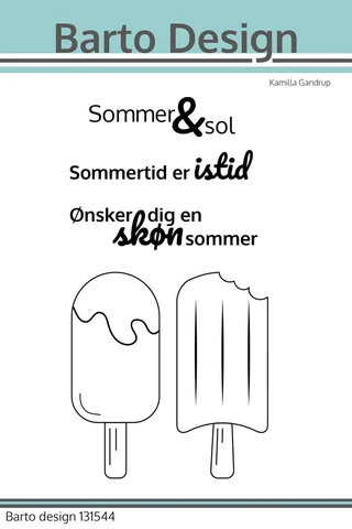 131544 Barto Design Clearstamp "Sommer & Sol" ispinde vaffel is filur champagnebrus københavnerstang kungfu is frisko ice cream stempel stempler