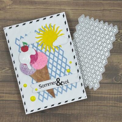 135035 Barto Design die Sun & Clouds sol skyer 135034 Barto Design die Ice Cream 131544 Barto Design Clearstamp "Sommer & Sol" 135033 Barto Design die Harlekin harlequin ternet mønster espalier hegn vaffelis gammeldaws kirsebær