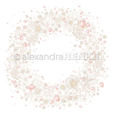 P-AR-10.3066 Alexandra Renke design paper Strawberry Blossom wreath karton papir krans jordbær blomster