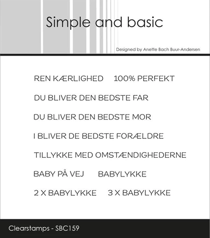 SBC159 Simple and Basic clearstamp Danske Tekster stempel stempler babylykke forældre baby på vej tekster