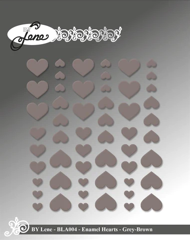 BLA004 By Lene Enamel Heart Grey-Brown 54 pcs. brungrå klistermærker enameldots