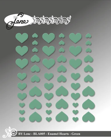 BLA005 By Lene Enamel Heart Green 54 pcs. grønne grønt klistermærker hjerter
