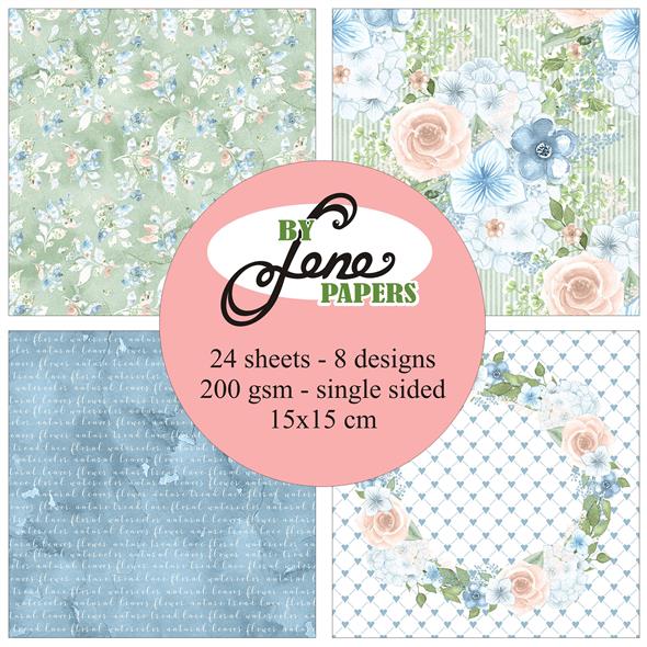 BLP043 By Lene Paperpad Romantic Blues roser papir karton blok tekster hjerter