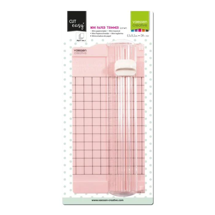 2137-061 Vaessen Creative • Mini Paper Cutter 6.5x15.3cm Pink papirtrimmer skæremaskine papirklipper paper cutting skæretrimmer skæreplotter pink lyserød mini