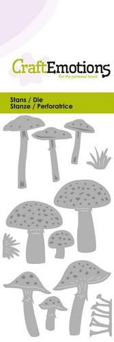 115633/0221 CraftEmotions Die - various mushrooms Card 5x10cm svampe paddehatte fluesvampe græstotter cutting die