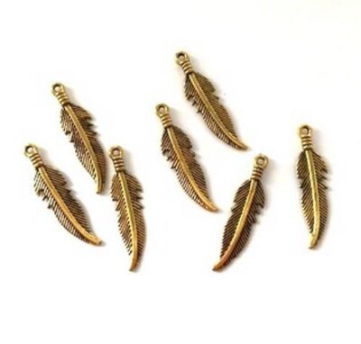 12419-1930 Metal Charms feathers Gold 27 x 7mm 7 pcs gyldne fjer feathers golden