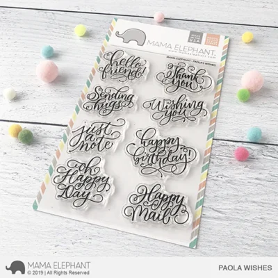 Mama Elephant clearstamp Paola's Wishes tekster stempel stempler thank you hello friend