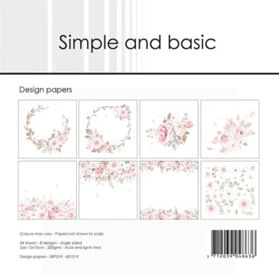 SBP519 Simple and Basic Design Papers Silent Rose roser kranse blomster karton papir blok scrapbooking paper