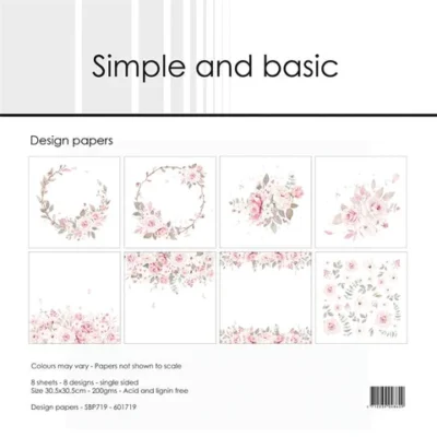 SBP719 Simple and Basic Design Papers Silent Rose roser kranse blomster karton papir blok scrapbooking paper