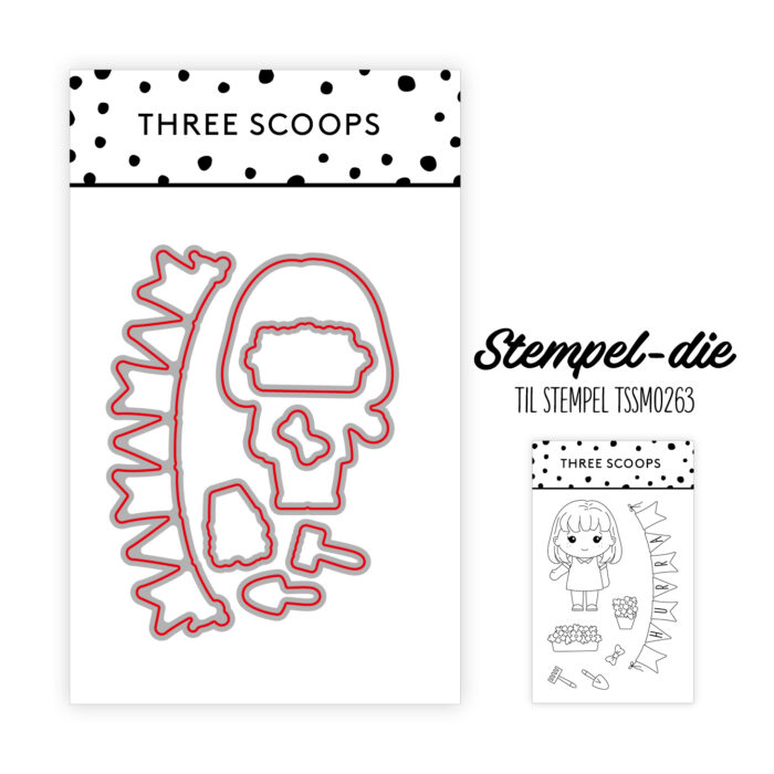 Three Scoops STAMPCUT TSCD0273 Pige Gartner Falgranke vimpel vimpler sløjfe haveredskaber rive skovl altankasse krukke potte blomster