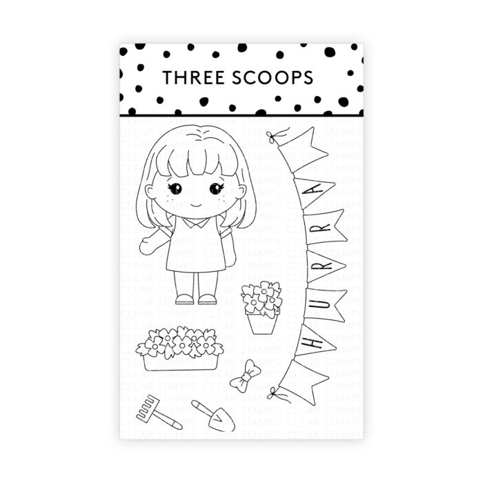 Three Scoops STEMPEL TSSM0263 - Pige gartner Havegrej Skovl rive blomsterkasse potte Flagbanner Vimpel Sløjfe haveredskaber